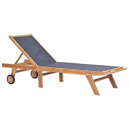 Camerina Sonnenliege Klappbar mit Rollen Teak Massivholz und Textilene Liegestuhl-Sauna Saunaliege Outdoor