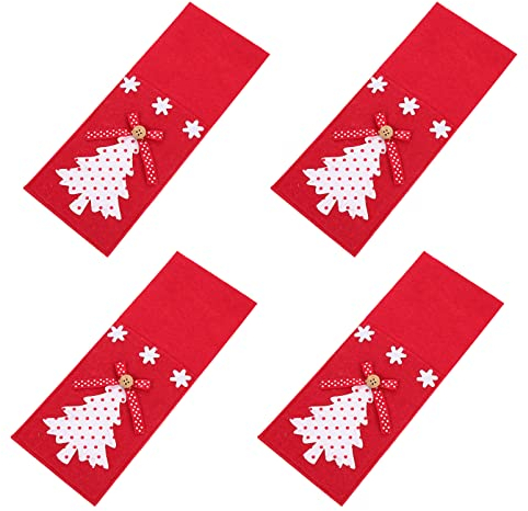 ZYMEN Weihnachtsdekoration Weihnachten Bestecktaschen Gabel Löffel Beutel 4 Stück Weihnachtsbaum Filzstoff Utensilientaschen für Party Bankett Rot Weihnachtsdekoration Commemoration Day