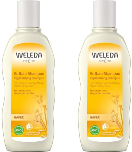 WELEDA Bio Hafer Aufbau-Shampoo, Naturkosmetik Pflegedusche für strapaziertes und trockenes Haar, Haarshampoo glättet die Haare und mindert Haarbruch und Spliss (1 x 190 ml) (Packung mit 2)