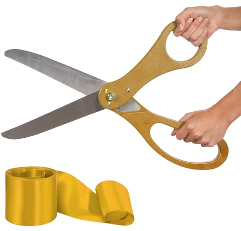 Gold Grand Opening Ceremony Kit - 50,8 cm Riesenschere Mit Band für Einweihungen und Zeremonien, Zum Schneiden von Schleifen, für Besondere Anlässe