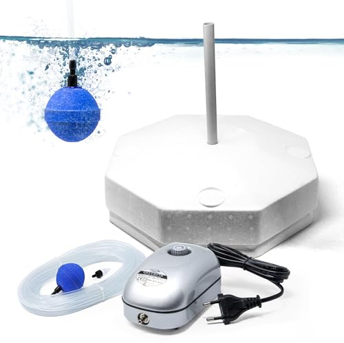 VIALIA Eisfreihalter Gartenteich Komplettset 9601, Styropor Eisfreihalter mit Lüftungsrohr, 1-Wege Belüftungspumpe und Zubehör, für einen eisfreien Teich im Winter