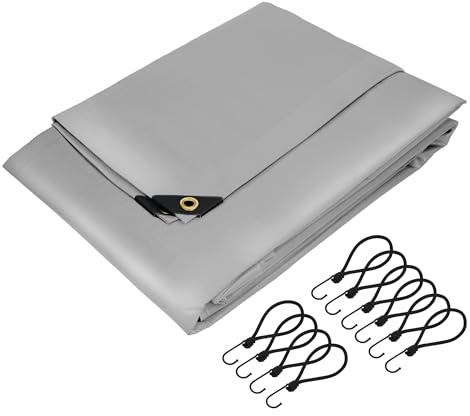 ECD Germany Telone Premium in Tessuto con Occhielli + 10 Ganci 5x7m 35m² 650g/m² Grigio PVC Telo Impermeabile Antistrappo Multiuso Telone per Camion Giardino Legno Telo Protettivo Universale