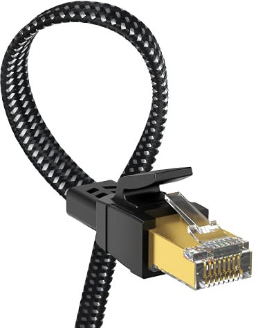 Cat 8 Ethernet Cable 2M, Nylon Braided High Speed Heavy Duty Network LAN Patch Cord, 40Gbps 2000Mhz SFTP RJ45 Flat Gigabit Internet Cable Shielded in Wall,Indoor&Outdoor for Modem/Router/Gaming/PC