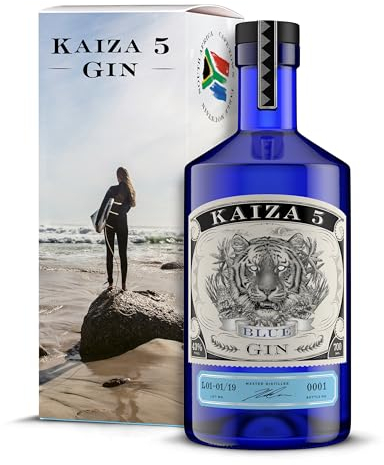 KAIZA 5 BLUE GIN – 0,7 l - 43% | Gin aus Südafrika/Kapstadt | Blumig, beerig, frisch | Holunder, Blaubeere und Drachenfrucht | SURFER