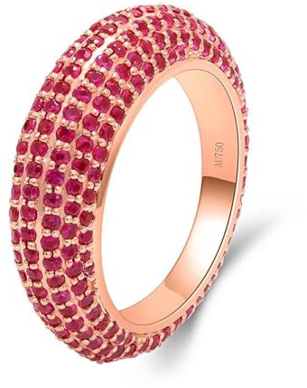 Skcess 18 Karat Roségold Trauringe Rot Korund Runden, Verlobungsringe Bohrreihe mit 2,75 Karat Rotem Korund Ring Damen Größe 49 (15.6)