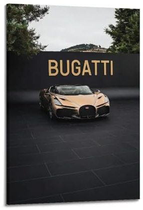 FYRCO Luxus-Poster Super Hyper Car, goldenes W16, Mistral Dore, Rennsportwagen, dekoratives Gemälde, Leinwand, Poster, 50 x 75 cm