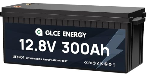 GLCE ENERGY LiFePO4 12V 300Ah Akku, Built-in 200A BMS, 10-Jahres-Lebenszeit, 3840Wh LiFePO4 Batterie, 4000~15000 Zyklen, perfekt für Off-Grid, Heimsystem, Wohnmobil, Lawn Mover, Solar