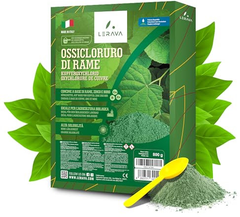 LERAVA® - Oxychlorure de Cuivre - Fongicide Plantes - 4x800g - Pour Pêcher, Vigne, Tomate, Fraisier - Traitement Cloque du Pêcher, Mildiou - Fongicide Jardin, Arbres Fruitiers, engrais foliaire