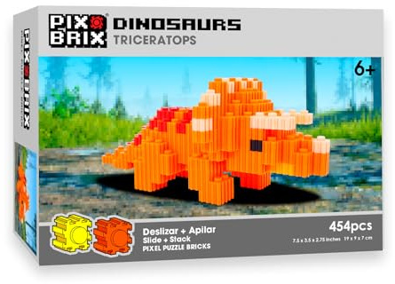 Cefa Toys Pix Brix Pixel Art Triceratops, 454 Teile, Bauspielzeug horizontal, vertikal und diagonal, schafft Mosaike, 2D- und 3D-Figuren, kompatibel mit Anderen Marken, Kinder ab 6 Jahren.
