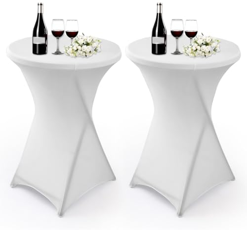 Stehtisch Hussen 2er Set, Stretch Stehtisch Husse Stehende Tischdecke 80 x 110cm, Stehtische Husse elastische für Bar Counter, Runde Tisch Hochzeit Feier, Geburtstagsfeier