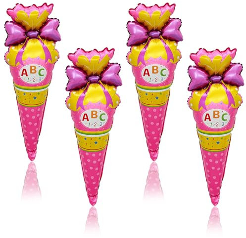 4 Stück Luftballons Einschulung,Deko Schulanfang Mädchen,Schulkind Deko Mädchen,Einschulung Ballon,Schuldekoration,Eingangsgeschenke,Geeignet für Jungen und Mädchen (Rosa)