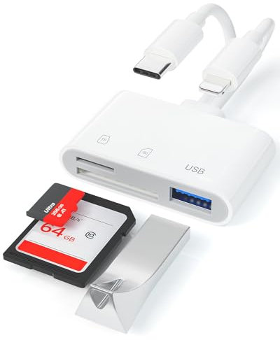 SD Card Reader for iPhone, (Dual Connector) USB C Card Reader with MicroSD/SD Dual Slot, Type C Memory Card Reader, Lightning Camera Card Reader Adapter, Camera Card Viewer Reader for iPhone 15/14/8