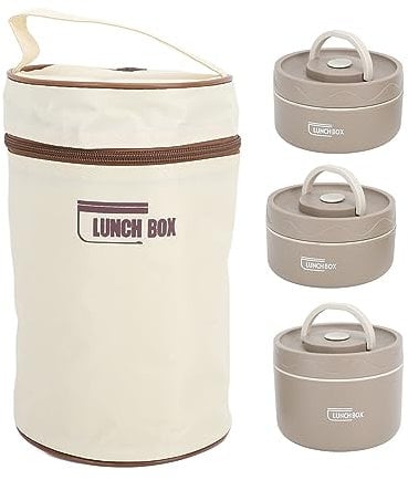 Stainless Insulated Food Container, Portable Lunch Containers with Thermal Bag Vacuum Jar Keep Bento Hot Boxes Leak Proof Wide Mouth Design for Cool Warm School Work Adults (3 Box)