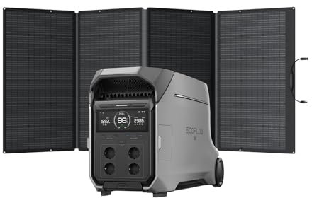 Station électrique portable EF EcoFlow DELTA Pro 3 avec panneau solaire de 400 W, batterie LFP de 4 096 Wh, capacité extensible jusqu'à 12 kWh, 4 000 W de puissance de sortie CA, générateur solaire