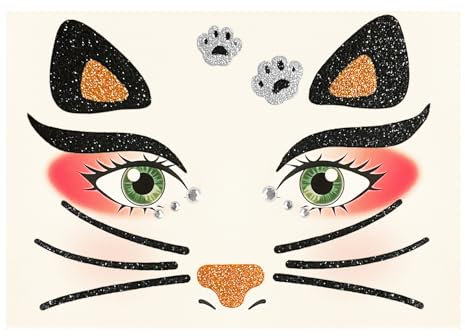 Oblique Unique Sticker Set Katze für Gesicht Tiergesicht Aufkleber für Fasching Karneval Geburtstag Kinder Motto Party Halloween