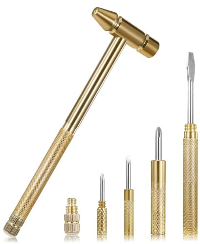 Martello piccolo 6 in 1, mini martello in metallo, martello multifunzione portatile con testa a taglio, cacciavite a croce e martello da carpentiere, martelli multifunzione, attrezzi (oro)