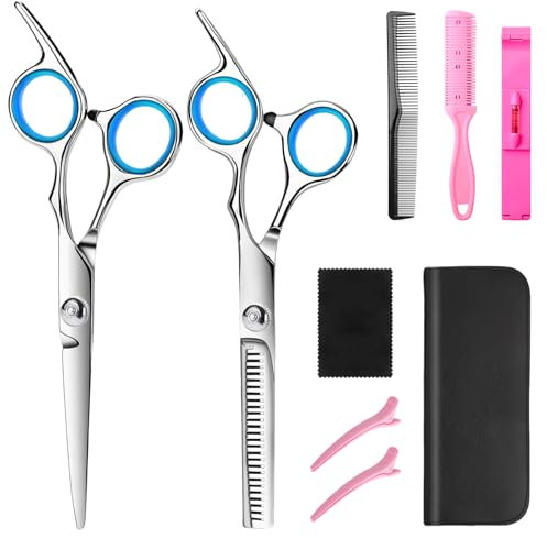 Jortmrd 9 Pezzi Set Forbici Parrucchiere Professionali 6,7 Pollici Forbici per Capelli Set Taglio Della Barba e Modellare la Toelettatura per Uomini, Donne Forbice Capelli con Pettine e Caso