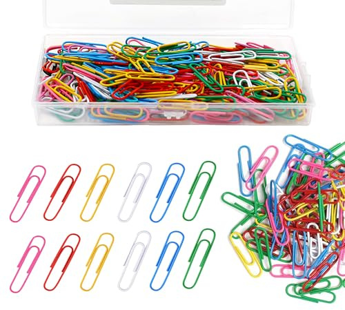 200 Stück Büroklammern, 28mm Briefklammern Bunt Paper Clips Büroklammer Metall mit Aufbewahrungsbox für Papiere Schule Bürobedarf