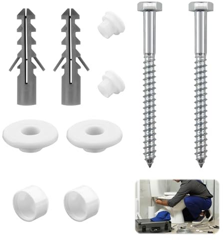 Toilet Fixing Kit, Toilet Seat Fastener Bolt Kit with Anchor Bolts, Plastic Washers, M6x70mm Screws for Bathroom Floor Bidet Installation
