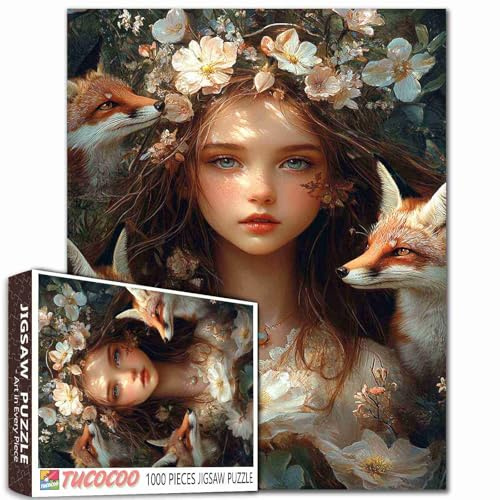 Angel Girl Puzzles für Erwachsene 1000 Teile Tier Fuchs Puzzle für Spielabende Einzigartiges Puzzle für anspruchsvolle Familienaktivität Spiel DIY Handwerk Puzzle Heimdekoration Geschenke