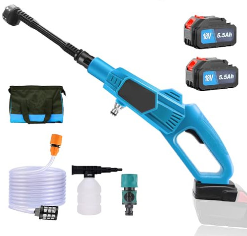 Akku-Hochdruckreiniger für Makita, mobiler Hochdruckreiniger mit 2 x 3000mAh Akku, Schaumsprüher für Gartenwäsche, Teppichreinigung, Bewässerung