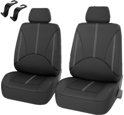 AzulLanse Lot de 2 housses de siège de voiture en cuir synthétique - Pour siège avant uniquement - Perforée - Respirante - Pour la plupart des voitures, SUV, camions, camionnettes (noir)