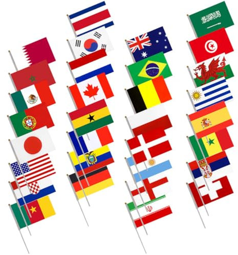 SOIMISS 32 pièces Drapeaux de Football Petits Fanions Anglais à Main Décoration Festive et Patriotique Idéaux pour Événements et