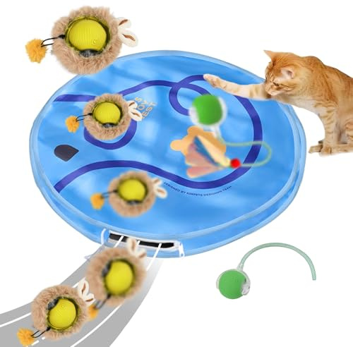 Interaktives Katzenspielzeug Matte mit 2 Elektrische Katzenspielzeug Bälle, Simuliertes Jagd katzenspielzeug Kugel, KAtzenspielzeug Ball Spielteppich, 360° Automatisches Hundespielzeug Ball USB (B)