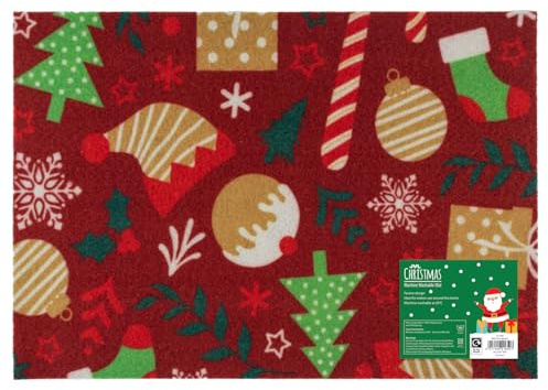 JVL Festive Machine Washable Entrance Doormat, 40x57cm, Candy Lane