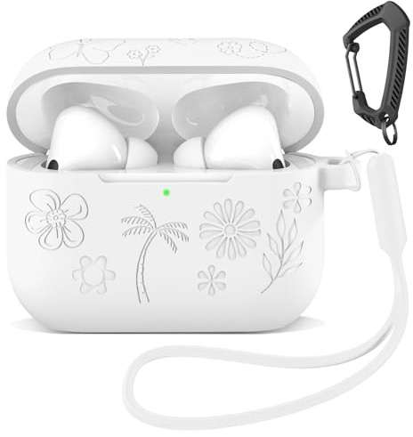 MATEPROX Silikon Hülle Kompatibel mit AirPods Pro 3. Generation 2025 Kratzfeste Schutzhülle mit Karabiner und Kopfhörerhüllen-Halter für AirPods Pro 3-Weiß