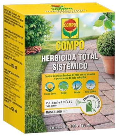 COMPO Herbicida Total, Elimina todo tipo de malas hierbas, 225 ml | Acción sistémica contra hierbas anuales y perennes, resultados visibles en pocos días en jardín y caminos