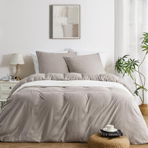 Duvetnova Bettwäsche 200x200 Braun Khaki Superweiche Vorgewaschene Mikrofaser Baumwollähnlich ÖKO-TEX 1 Bettbezug 200x200+2 Kissenbezüge 80x80-alle mit Reißverschluss Braune Bettwäsche