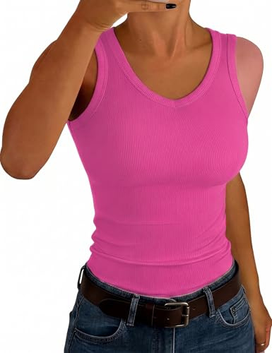Aottori Top Donna Senza Maniche Aderente Scollo a V Spalla Larga Fucsia S