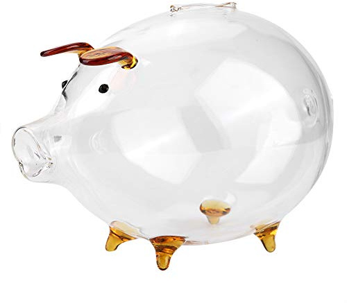 Rengue Tirelire Tirelire 500 Pièces Capacité en Verre Transparent Design Forme de Cochon Mignon pour Enfants Cadeau avec Verre à Haute Teneur en Borosilicate