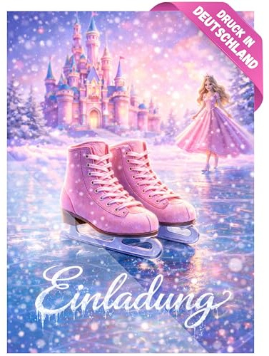 ZETTMANN Premium Eislauf Einladungskarten Kindergeburtstag Mädchen – Schlittschuh Party 12 Einladungen | Winter Geburtstag & Eisprinzessin Geburtstagseinladungen Kinder