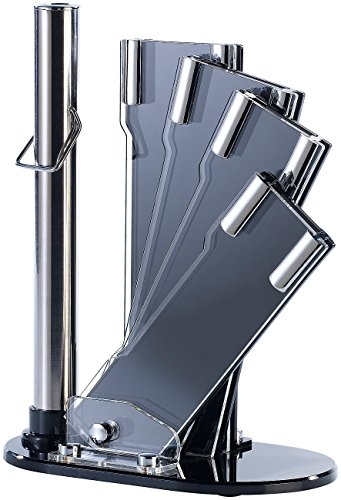 TokioKitchenWare Messerständer: Messerblock aus Acrylglas für 4 Messer u. Schleifstab (Messer-Zubehör, Küchenaustattung, Messerset)
