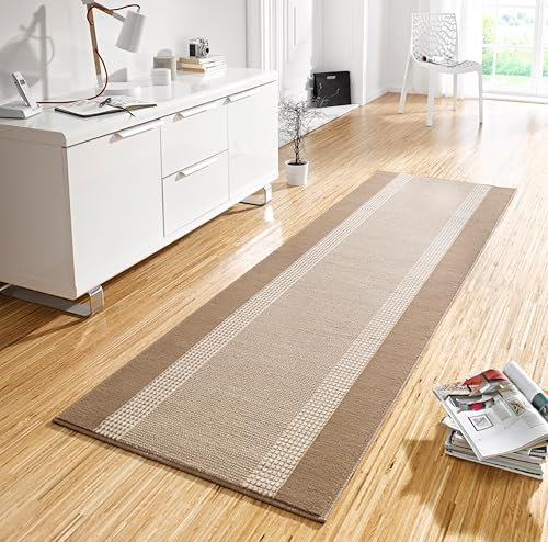 Hanse Home Teppich Läufer Band 80x500cm – Teppichläufer Weicher Kurzflor Teppich Modernes Design Läufer für Flur, Schlafzimmer, Kinderzimmer, Badezimmer, Wohnzimmer, Küche Dekoläufer – Beige Creme