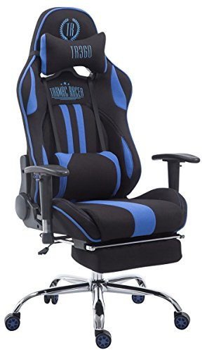 CLP Sedia Gaming Ufficio Limit XL in Stoffa I Poltrona Racing Rinforzata Max 150 kg I Poltrona Ergonomica con Ruote, Colore:Nero/Blu, Poggiapiedi:con poggiapiedi