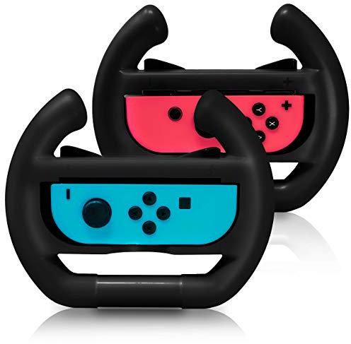 ADZ 2 x Black Racing Wheel Steering Grip Handle Accessories compatible with Nintendo Switch Joy-Con Controller Mario Kart