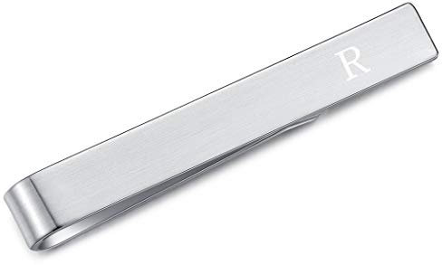 HONEY BEAR 4cm Herren Briefe Initialen Kinder Krawattennadel Krawattenklammer für schmale Krawatten Edelstahl Tie Clip (R)