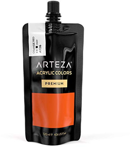 ARTEZA Peinture acrylique rouge orangé haut de gamme | Poche/tube plastique 120ml| Pigments Haute Densité |Peinture sur toile | Peinture bois | Palette peinture plusieurs couleurs disponibles