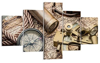 ARTTOR Bilder auf Leinwand 125x70cm Wandbild Weltkarte Maritim - 3730