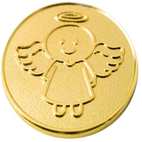EnerChrom Schutzengel Smiling Paul - Münze 1 Stück - 2,3cm Gold - Metall Einkaufschip Engel Glücksbringer - no Plastic
