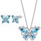 Aurora Tears Schmetterling Halskette/Ohrringe Set 925 Sterling Silber März Birthstone blau Aquamarin Schmuck Set Tiere Schmuck für Frauen und Mädchen DS0035S