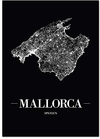 JUNIWORDS Stadtposter, Mallorca, Wähle eine Größe, 40 x 60 cm, Poster, Schrift A, Schwarz