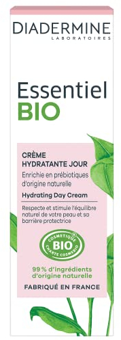 Diadermine - Essentiel Bio – feuchtigkeitsspendende Gesichtscreme – angereichert mit Präbiotika natürlichen Ursprungs – Bio-zertifiziert – 99% Inhaltsstoffe natürlichen Ursprungs – 50 ml