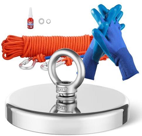 VEVOR Magnet-Angelset Magnet Angel Kit (Orange) 590 kg einseitige Zugkraft, Seltenerd-Neodym-Magnet-Angelset inkl. Enterhaken Hochleistungsseil Handschuhe (Blau) Ringschraube Kleber