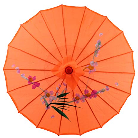 AAF Nommel Sonnenschirm Deko Schirm Kunstfaser wasserfest orange Bambus Holz Bali Ø 55cm (Orange)