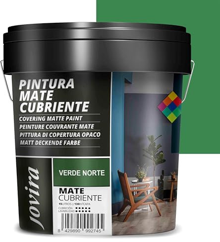 JOVIRA PINTURAS Pintura Mate Cubriente | 24 colores | Pintura interior-exterior con excelente poder cubriente. (15 Litros, Verde norte)