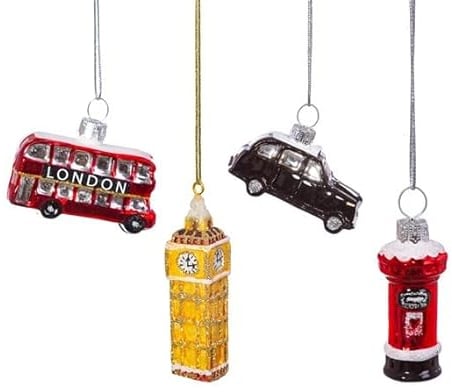 Sass & Belle London Mini-Kugel-Set: Hängende Dekoration, Weihnachtsbaumschmuck, Rot, Gold, Schwarz, Weihnachten